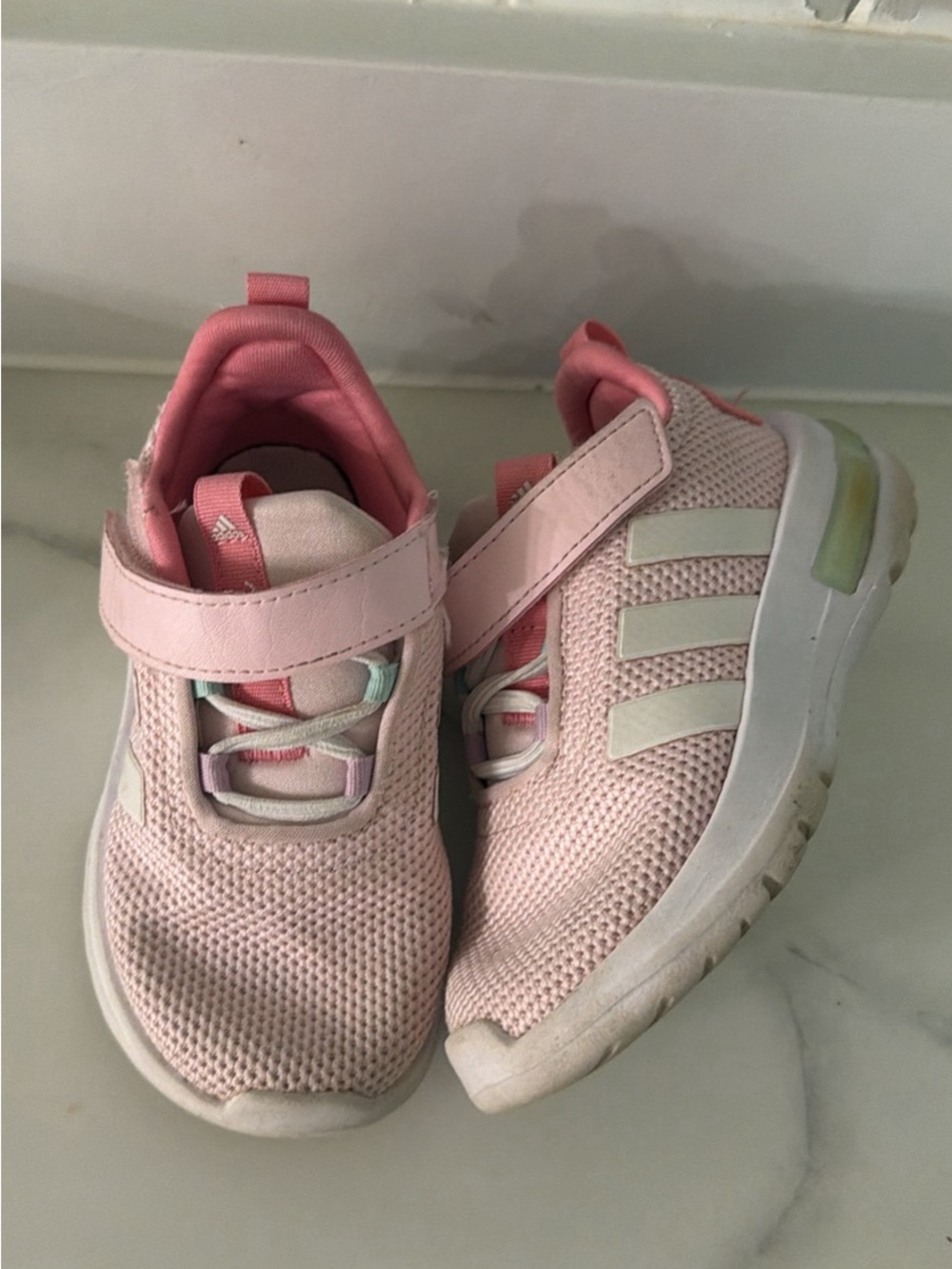 adidas Pink Kids Sneakers with Hook-and-Loop Strap